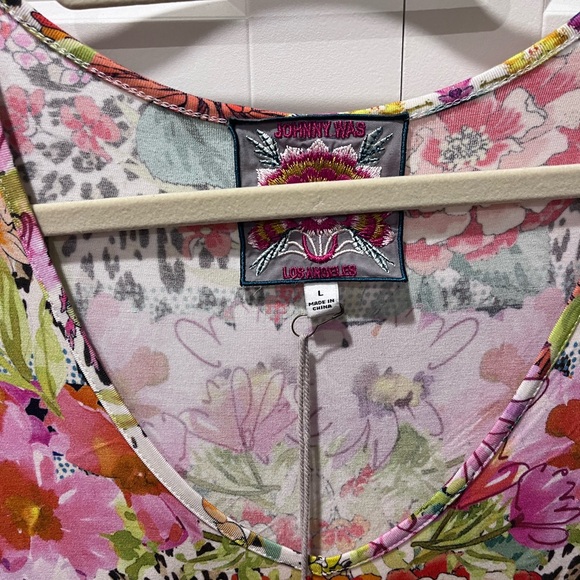 JOHNNY WAS NWT AUTHENTIC WILD GARDEN HIGH SLIT KNIT CAP SLEEVES MIDI DRESS - Picture 4 of 16